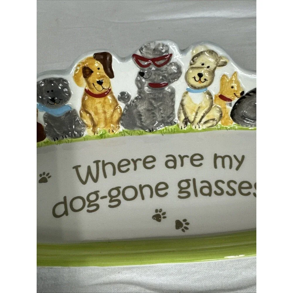 Ceramic Eyeglass Holder Tray Dog Lover Where Are My Do-gone Glasses Decor